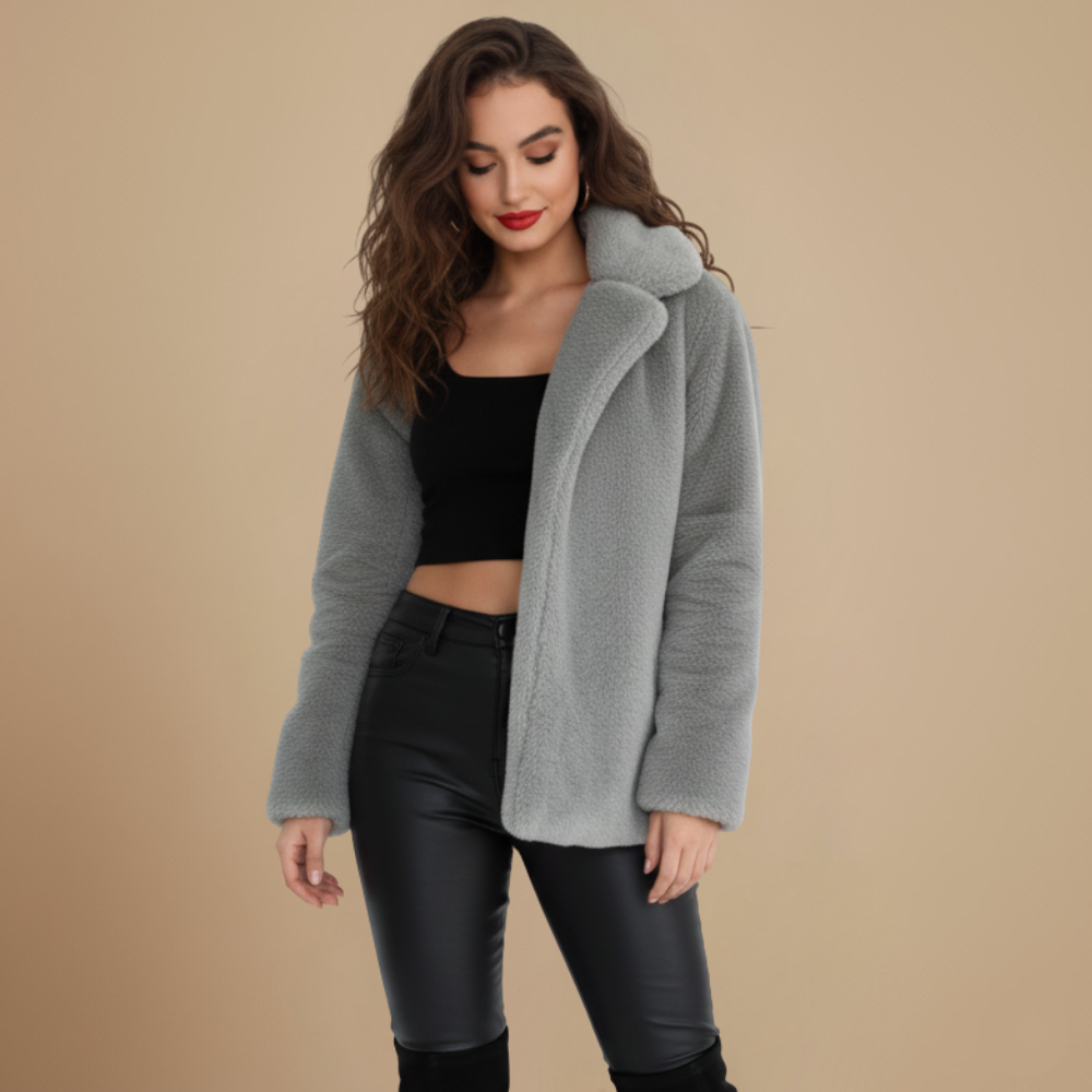 Warme dames teddy jas met brede kraag en relaxte pasvorm