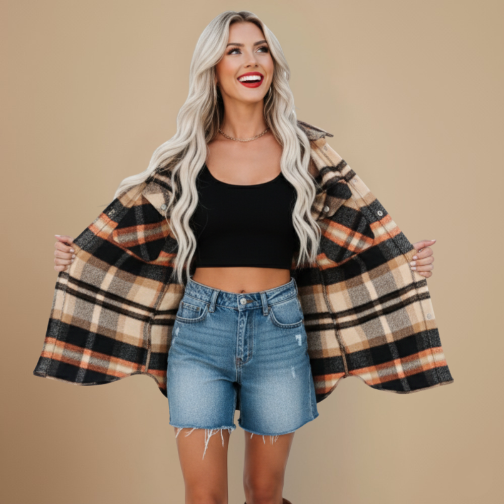 Dames geruite overshirt – Zacht fleece – Rood, Groen, Zwart – Maison Liore