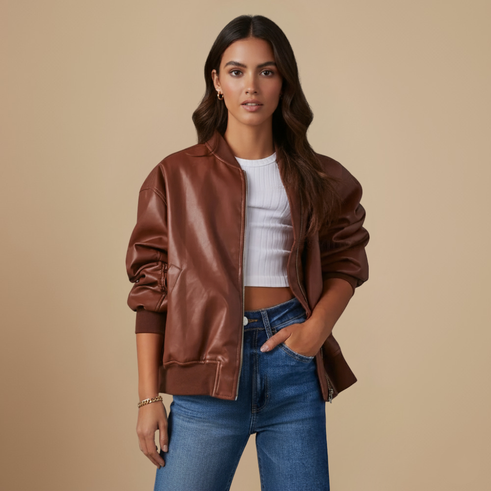 Leren bomberjack dames – Bruin, Beige of Zwart – Maison Liore