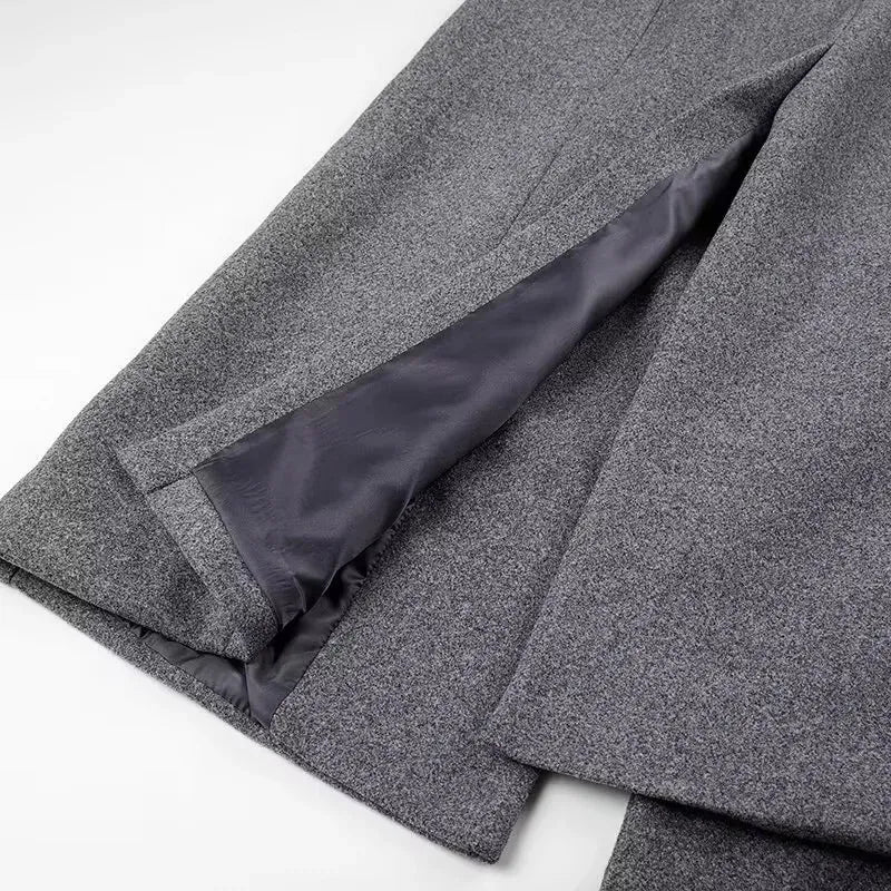 Lange Grijze Overjas Dames | Elegant Wolmix Wintermodel