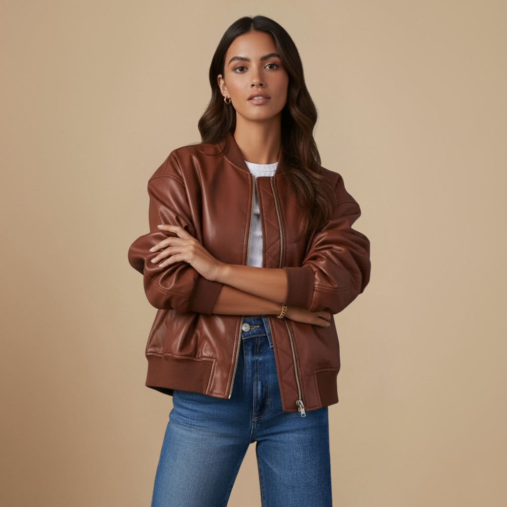 Leren bomberjack dames – Bruin, Beige of Zwart – Maison Liore