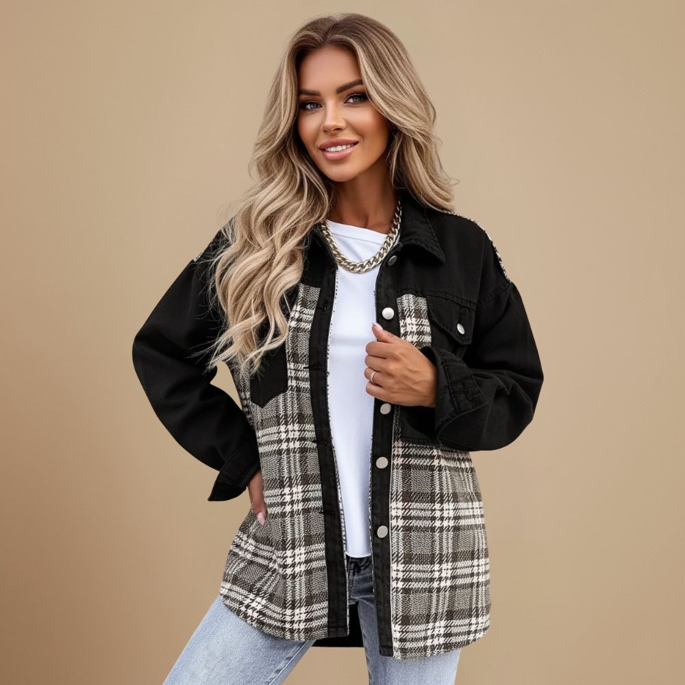 Geruit Truckerjack met Denimlook Mouwen voor Dames – Maison Lioré