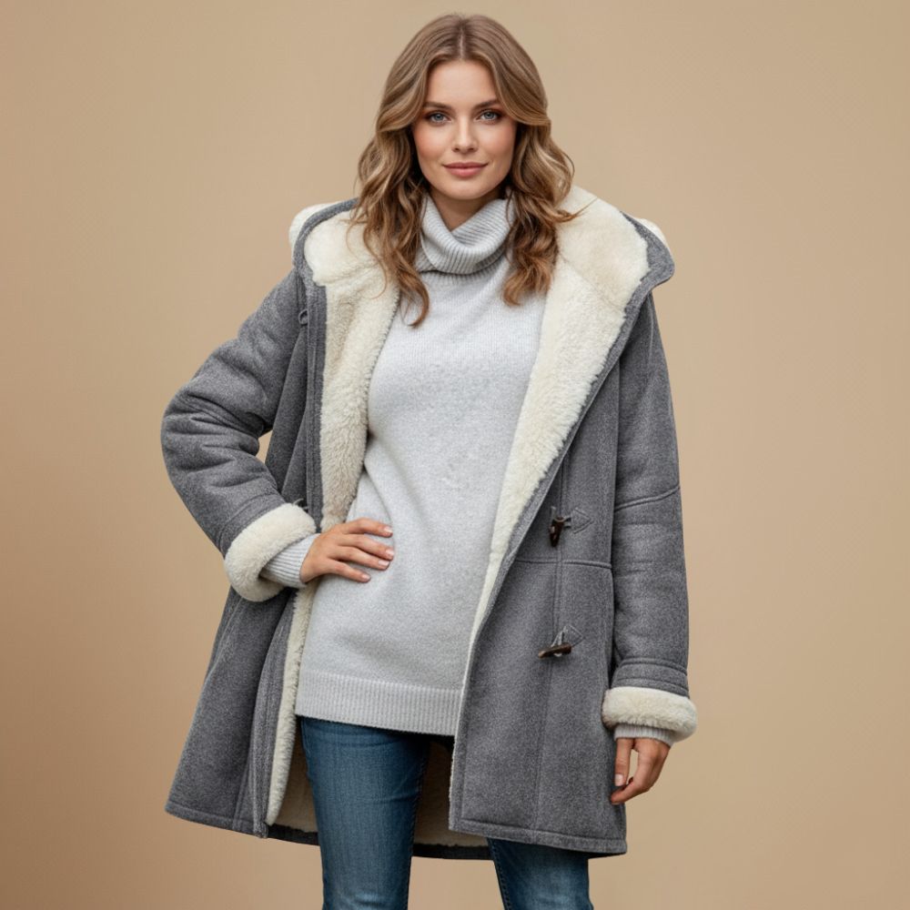 Warme dames parka met imitatiebontvoering – gevoerde winterjas met capuchon