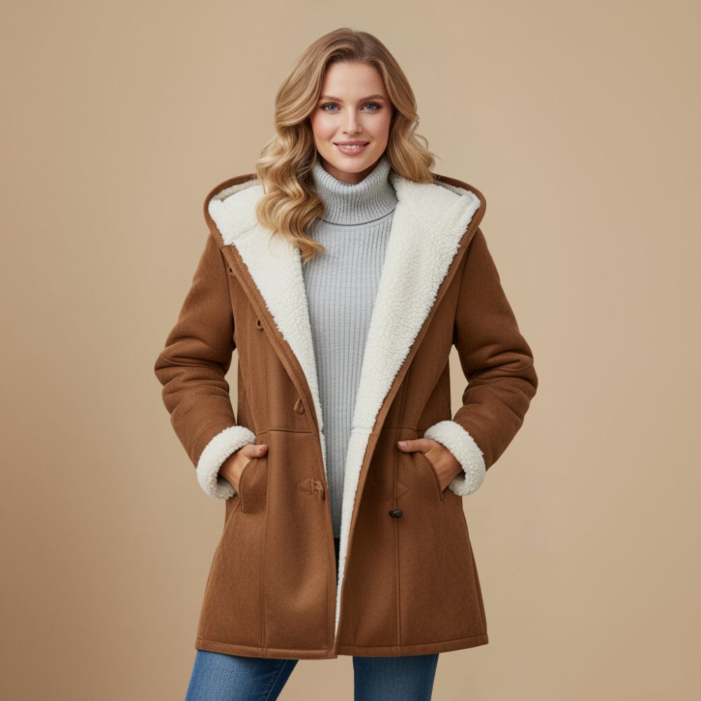 Warme dames parka met imitatiebontvoering – gevoerde winterjas met capuchon