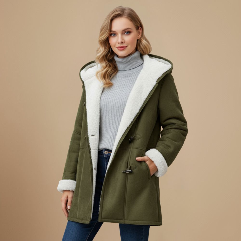 Warme dames parka met imitatiebontvoering – gevoerde winterjas met capuchon