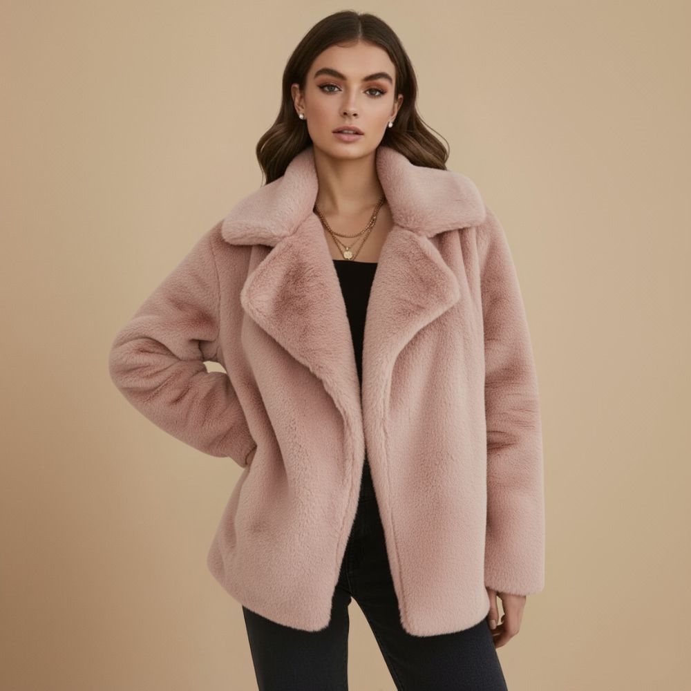 Warme dames teddy jas met brede kraag en relaxte pasvorm