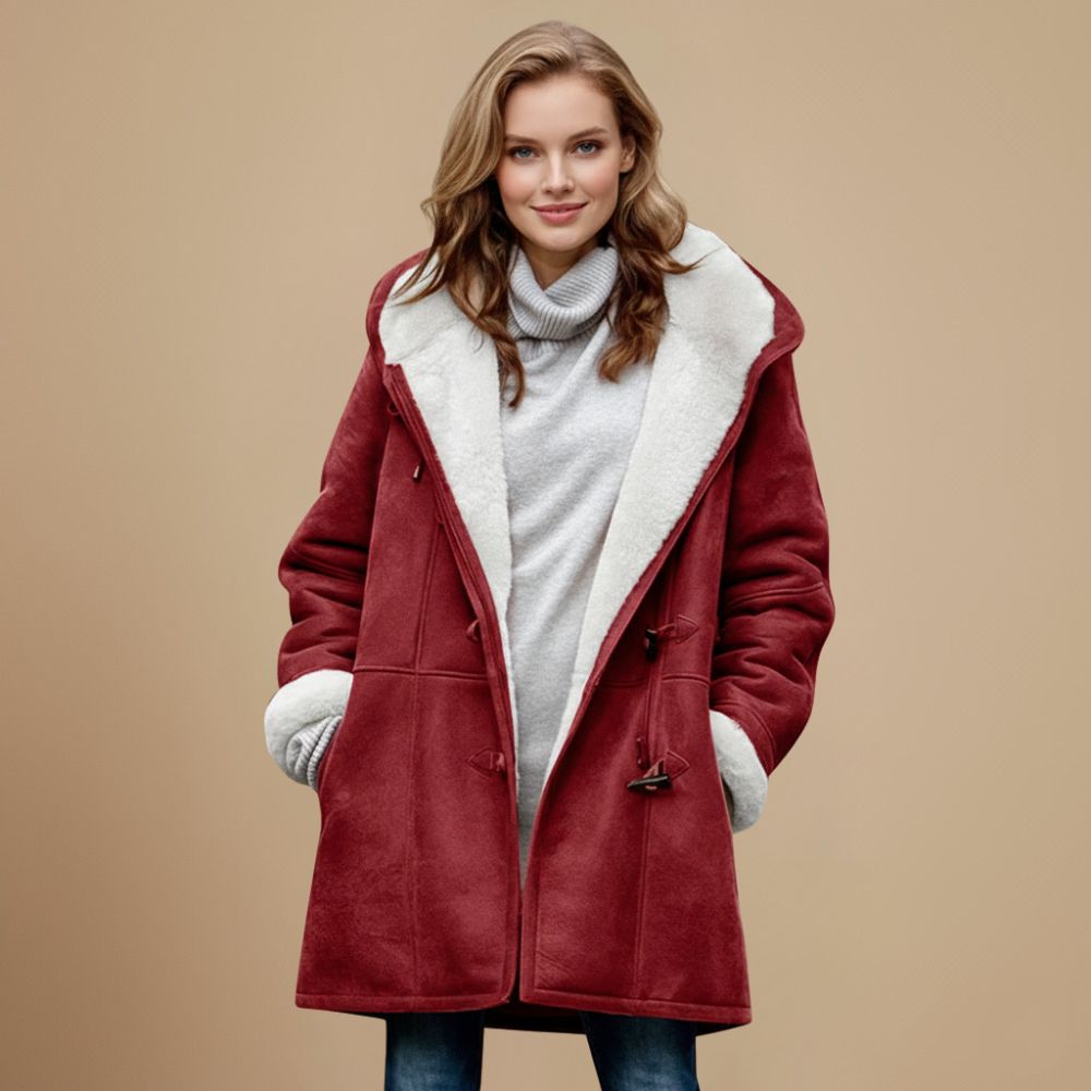 Warme dames parka met imitatiebontvoering – gevoerde winterjas met capuchon