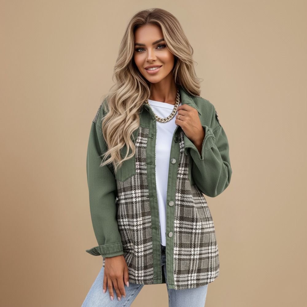 Geruit Truckerjack met Denimlook Mouwen voor Dames – Maison Lioré