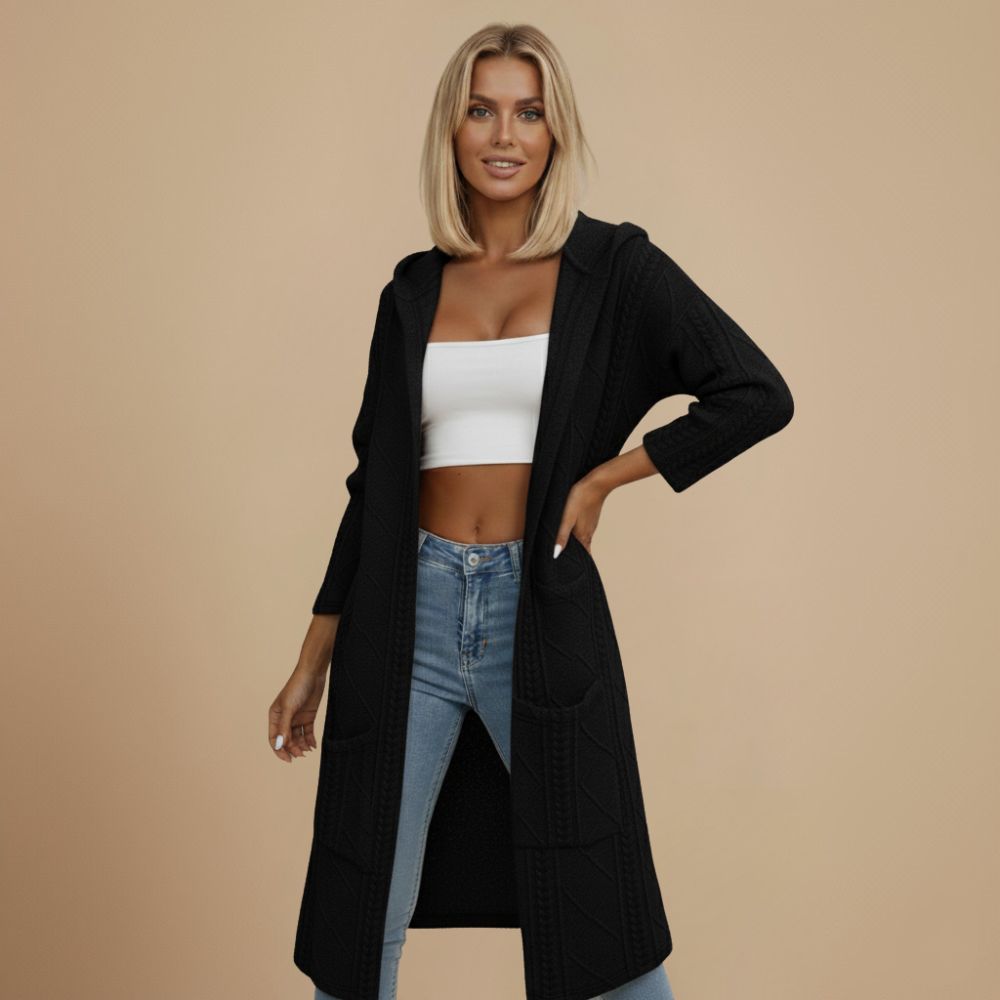 Lang Gebreid Vest met Capuchon voor Dames – Maison Lioré