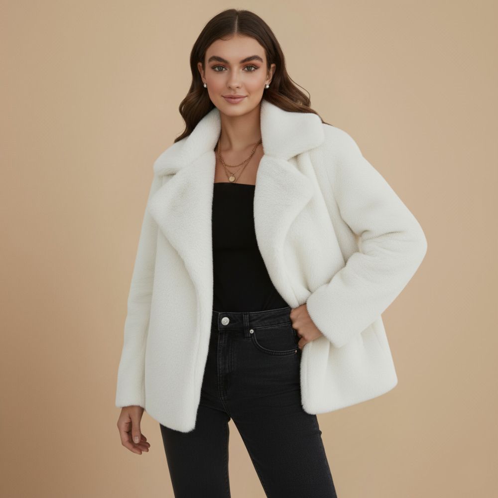 Warme dames teddy jas met brede kraag en relaxte pasvorm