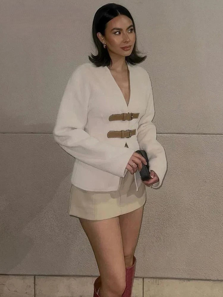 Dames Jas Met Gesp | Elegante Getailleerde Blazer Met Lange Mouwen