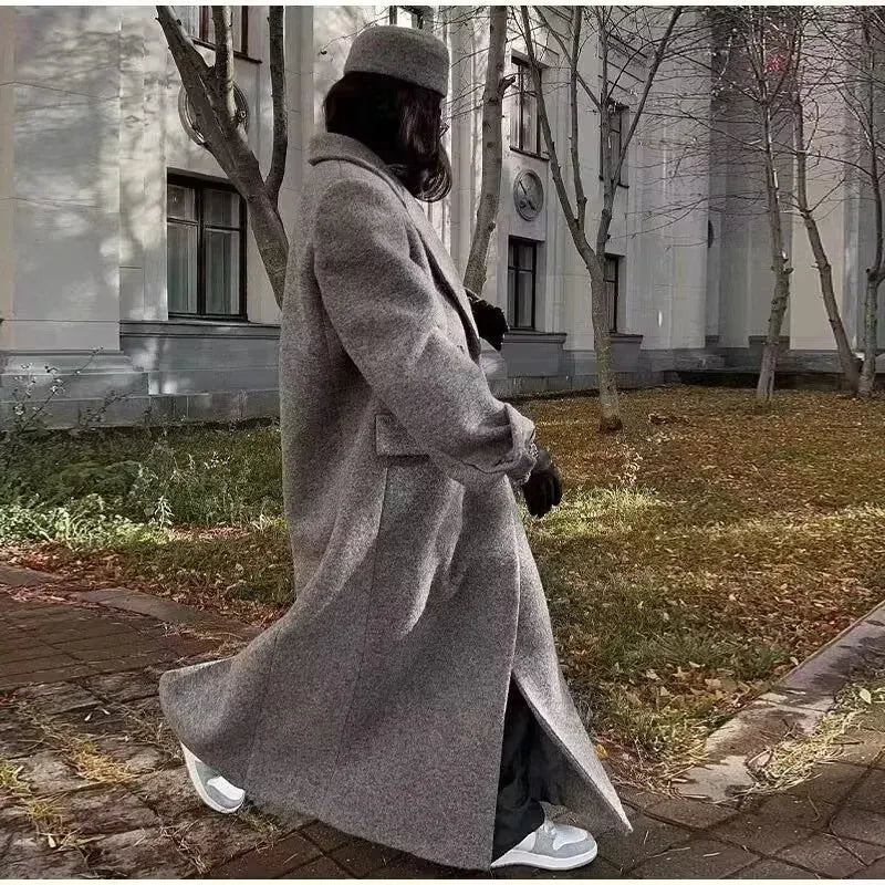 Lange Grijze Overjas Dames | Elegant Wolmix Wintermodel