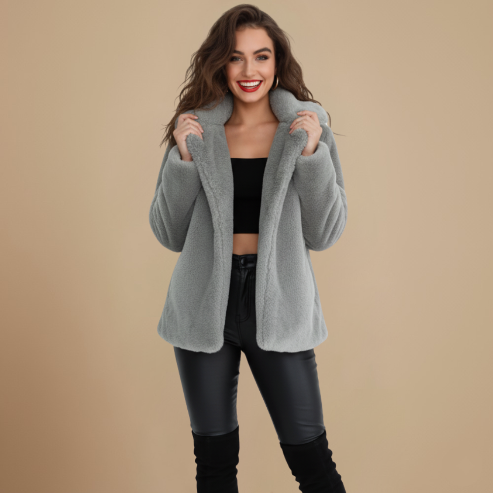 Warme dames teddy jas met brede kraag en relaxte pasvorm