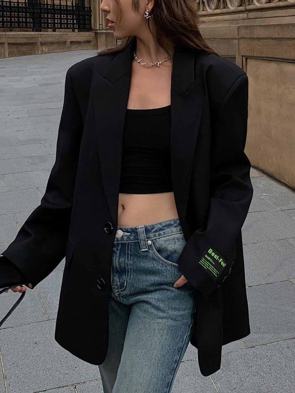 Oversized Blazerjurk Dames – Donkergrijs met Schoudervulling | Maison Lioré