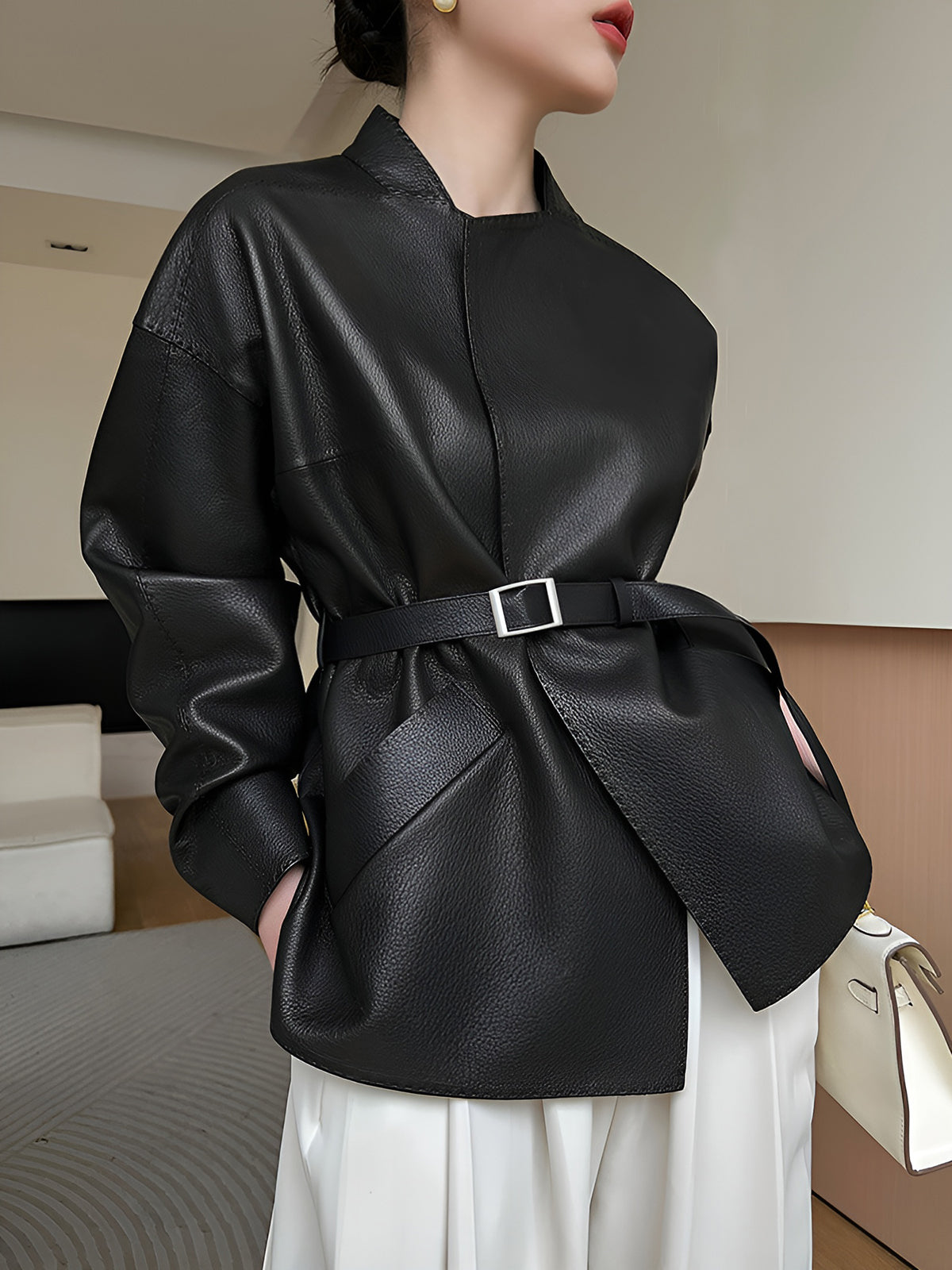 CELINE | Kimono Leren Damesjas Met Ceintuur – Modern, Elegant & Perfect Voor Workwear Of Avondlooks