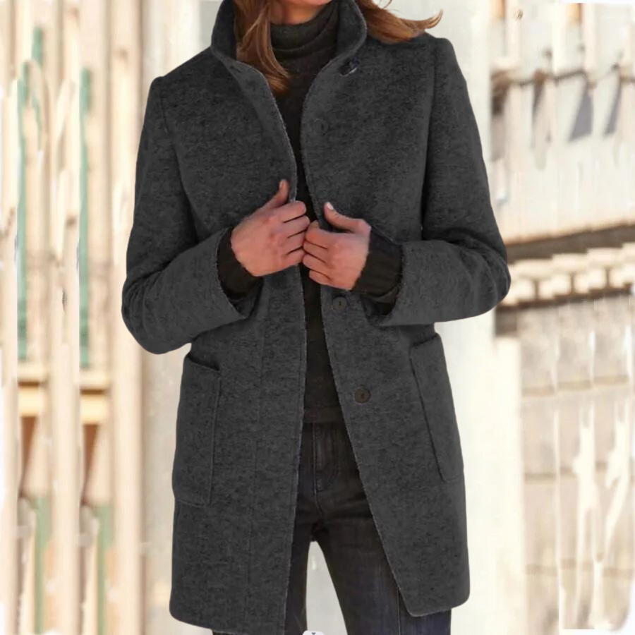 Elena Wool Coat | Klassieke Dames Winterjas van Wolmix in Donkergrijs