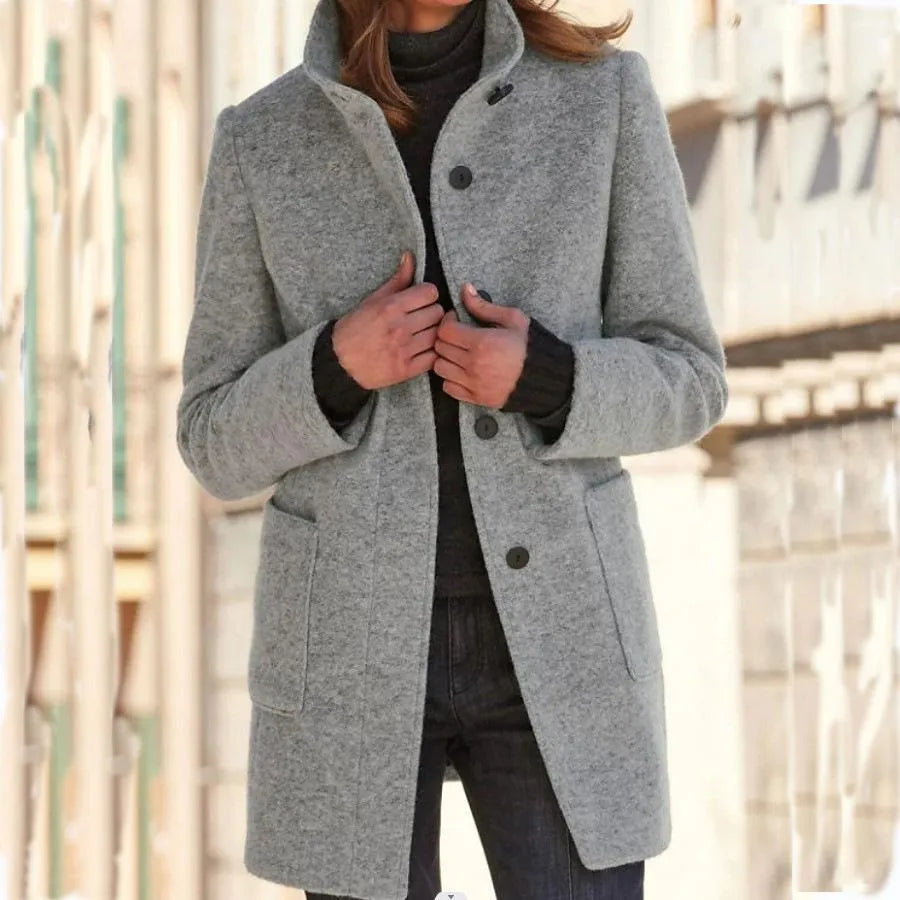 Elena Wool Coat | Klassieke Dames Winterjas van Wolmix in Donkergrijs