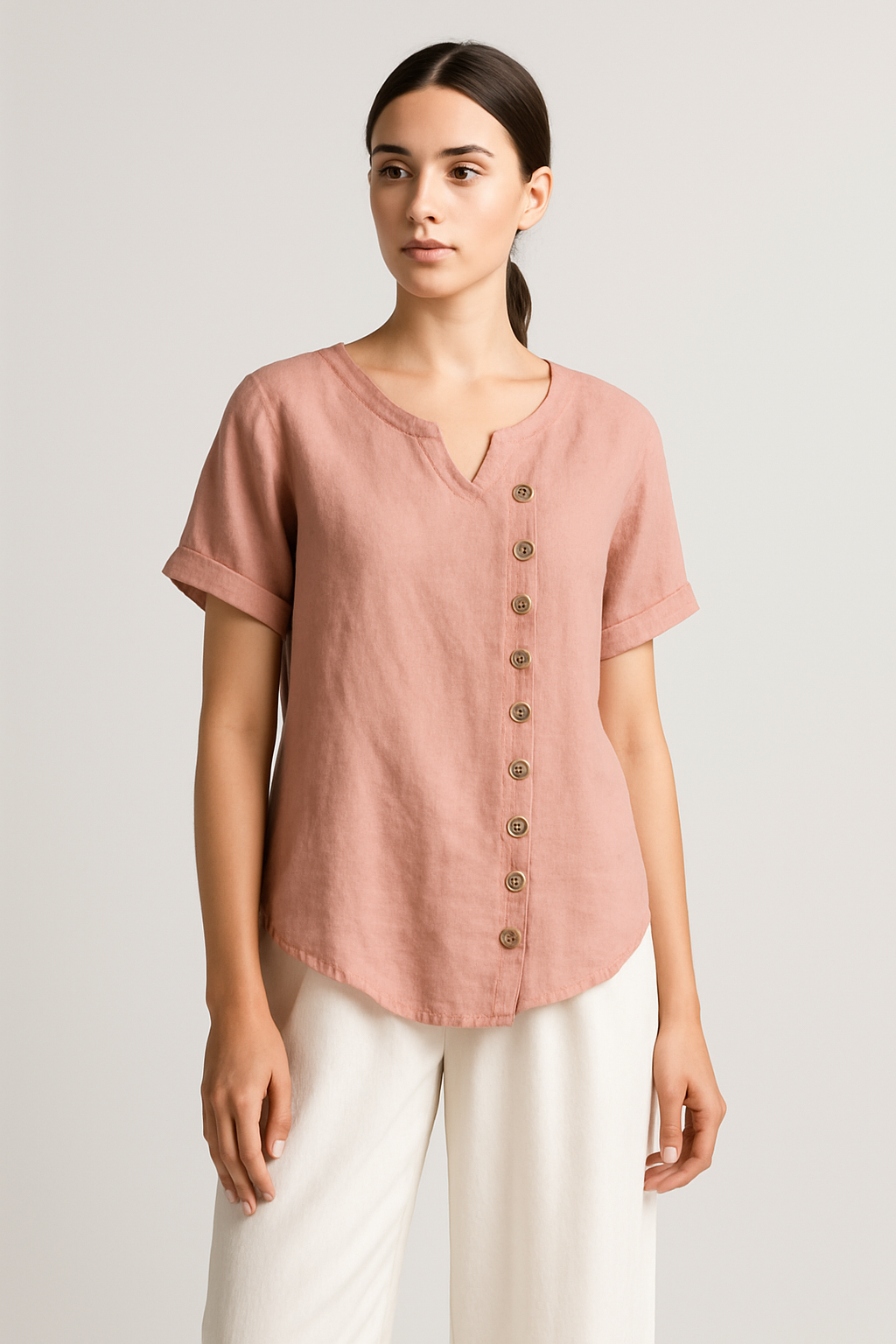 Linnen Blouse Dames met Korte Mouwen