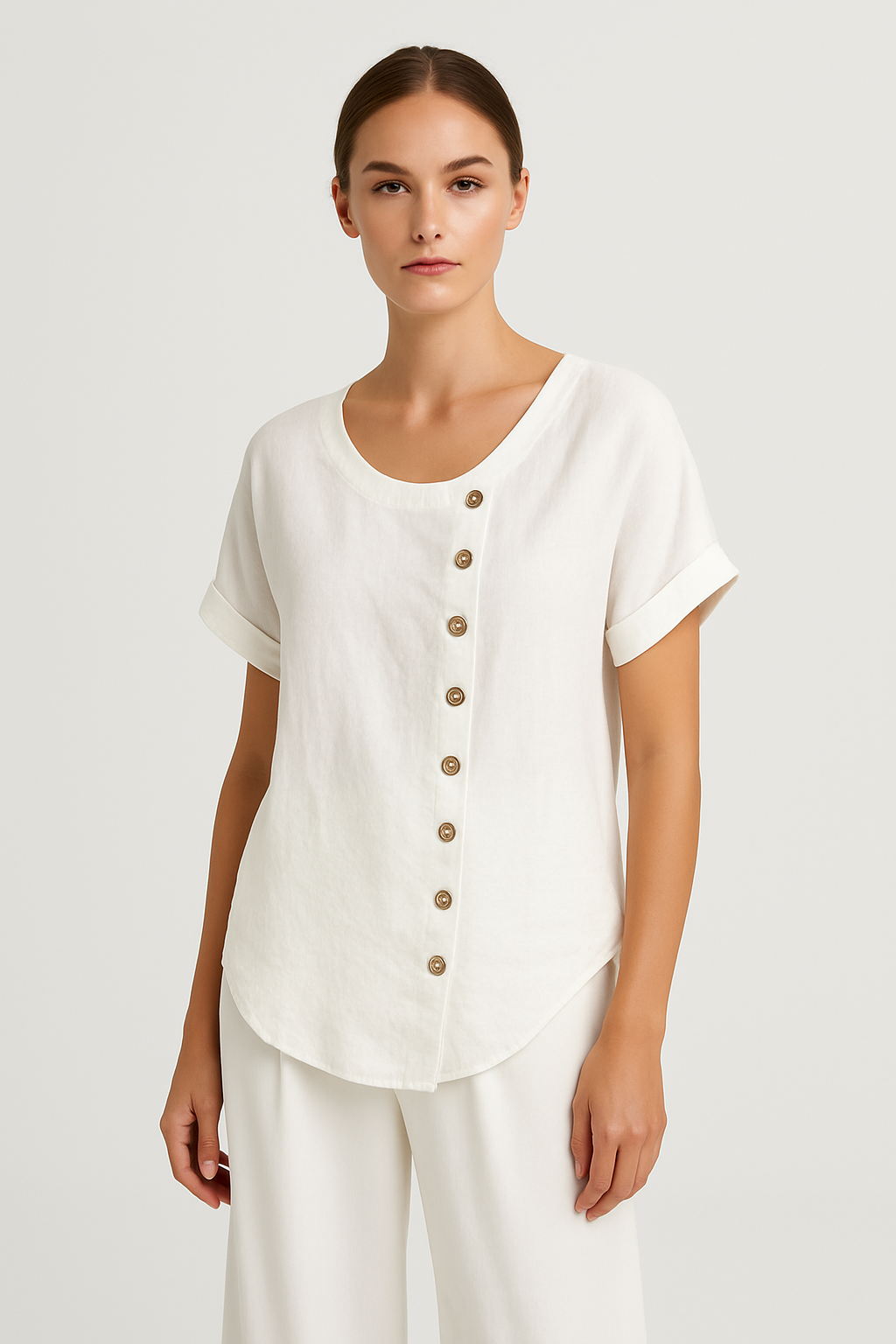 Linnen Blouse Dames met Korte Mouwen
