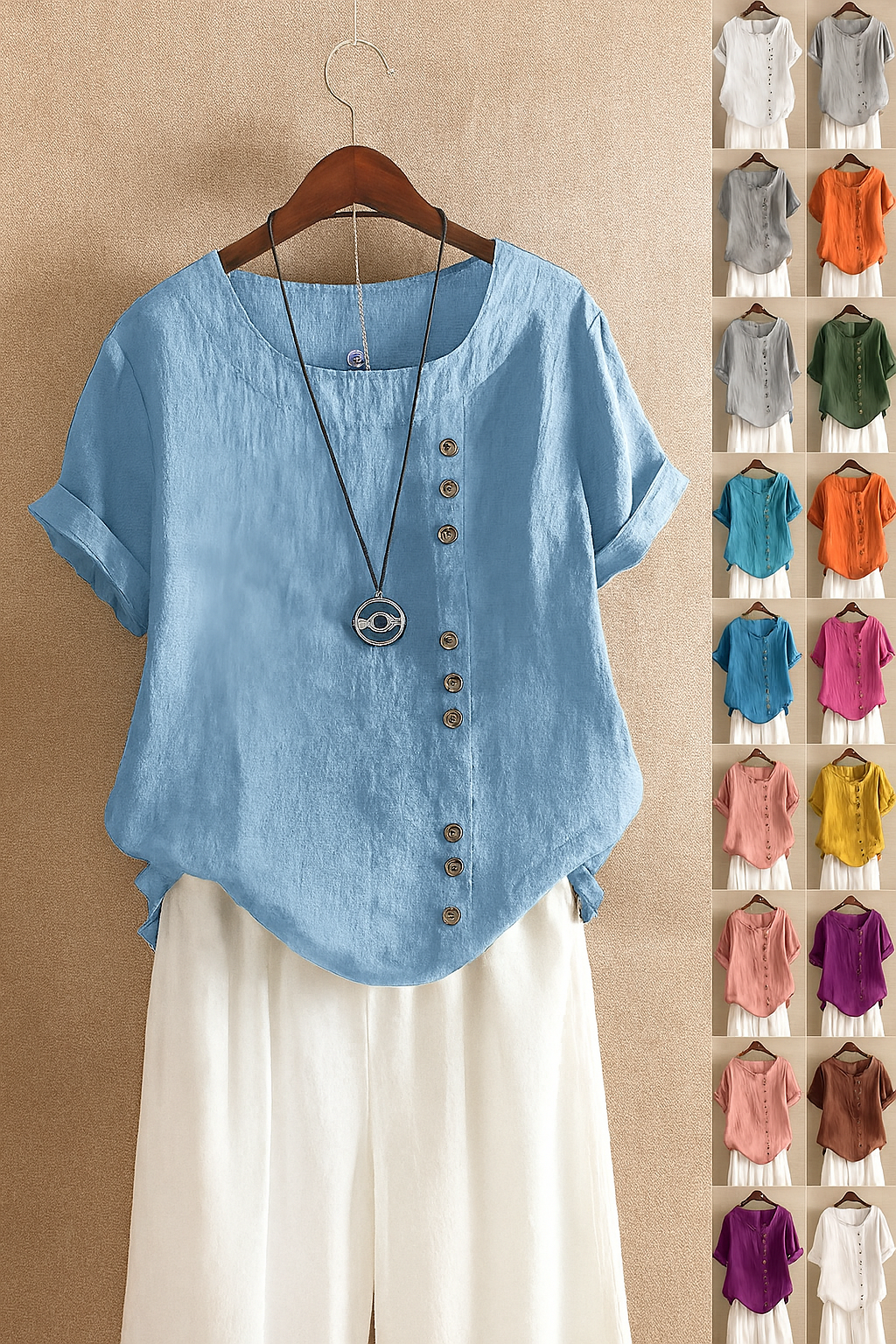 Linnen Blouse Dames met Korte Mouwen