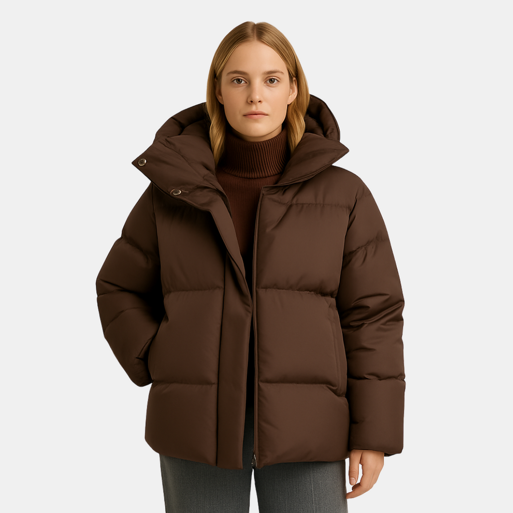 Emma Puffer Jacket | Warme Dames Winterjas met Capuchon en Donzige Voering in Chocoladebruin