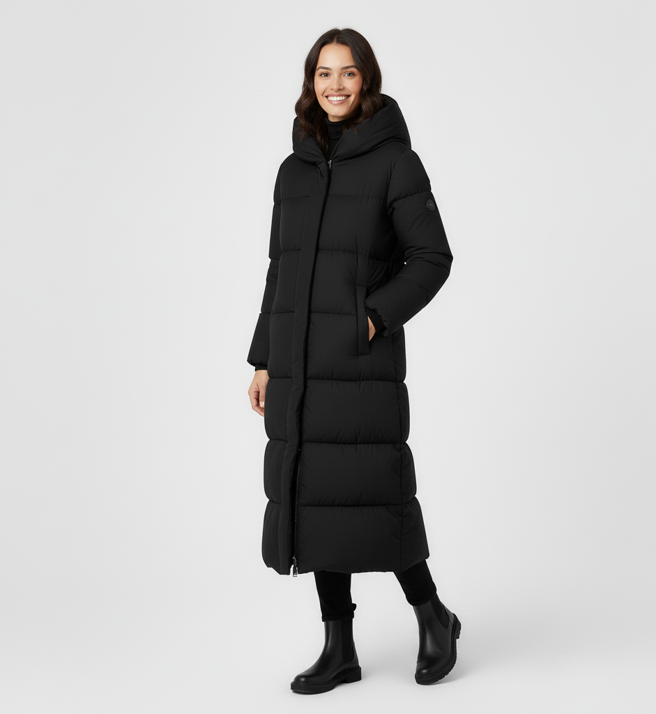 Elena Long Puffer Coat | Lange Dames Winterjas met Capuchon en Warme Voering