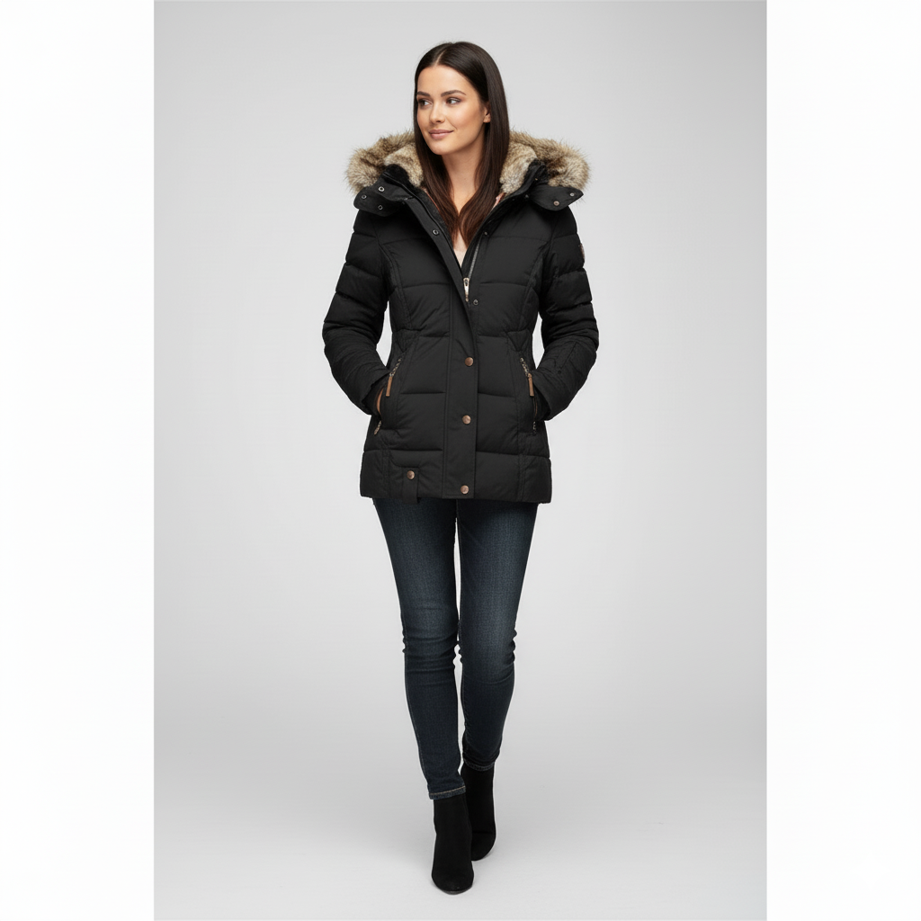 Dames Pufferjas met Capuchon en Faux-Fur Voering – Warme & Stijlvolle Winterjas