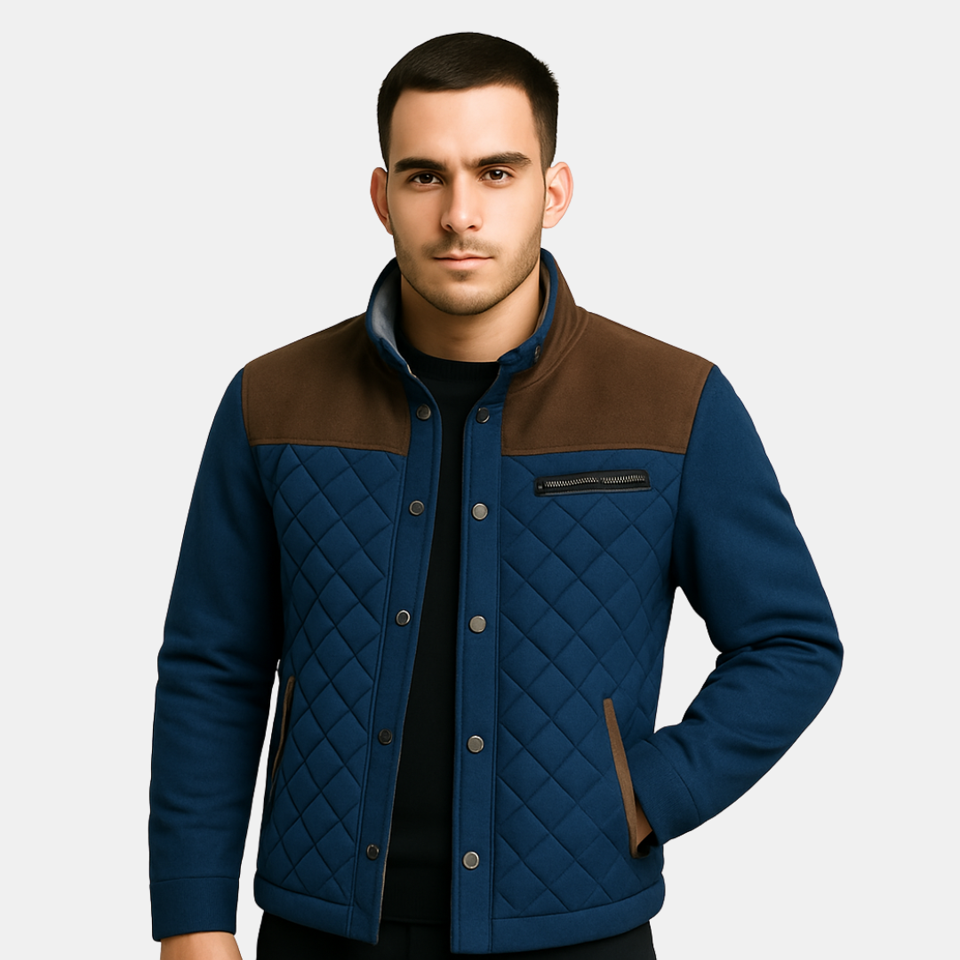 Magnus Jas | Stijlvolle Gewatteerde Herenjas met Opstaande Kraag en Diamantpatroon