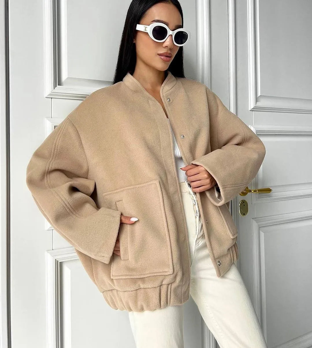 Oversized bomberjack met rits & steekzakken – Maison Liore