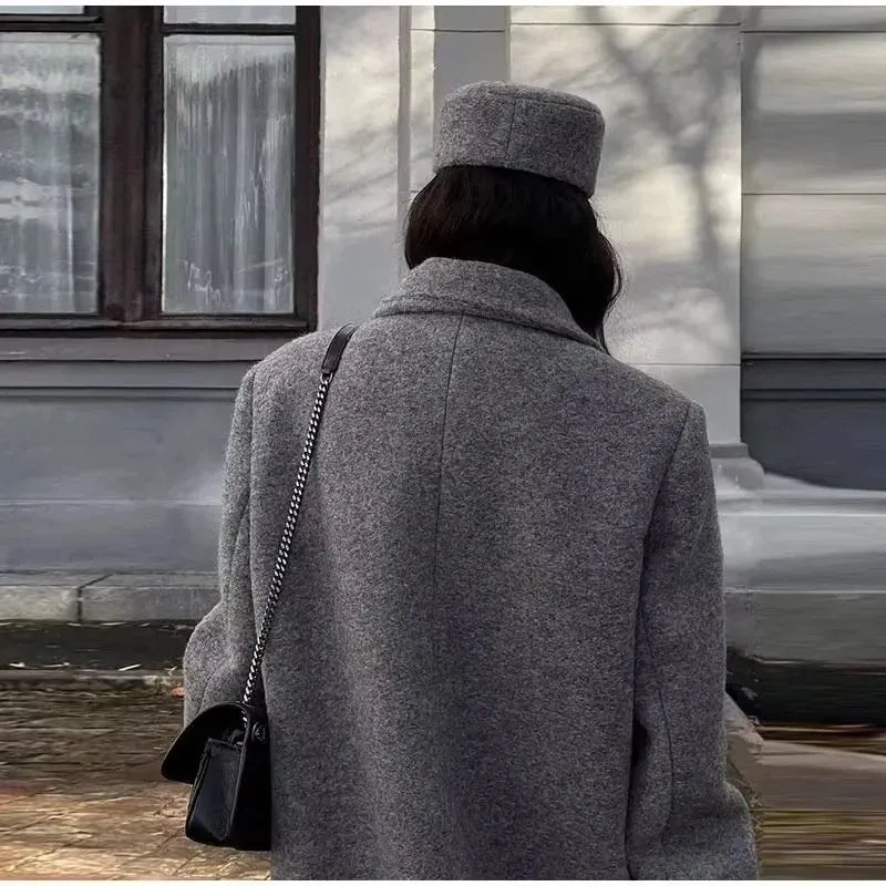 Lange Grijze Overjas Dames | Elegant Wolmix Wintermodel